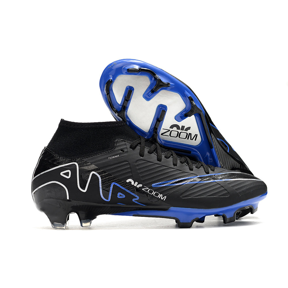 Chuteira Infantil Campo Nike Air Zoom Mercurial Superfly 9 Elite FG Preta e Azul 