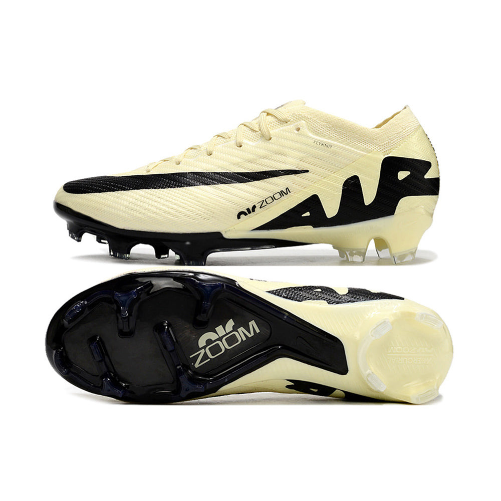 Chuteira Infantil Campo Nike Air Zoom Mercurial Vapor 15 Elite FG Bege e Preta 