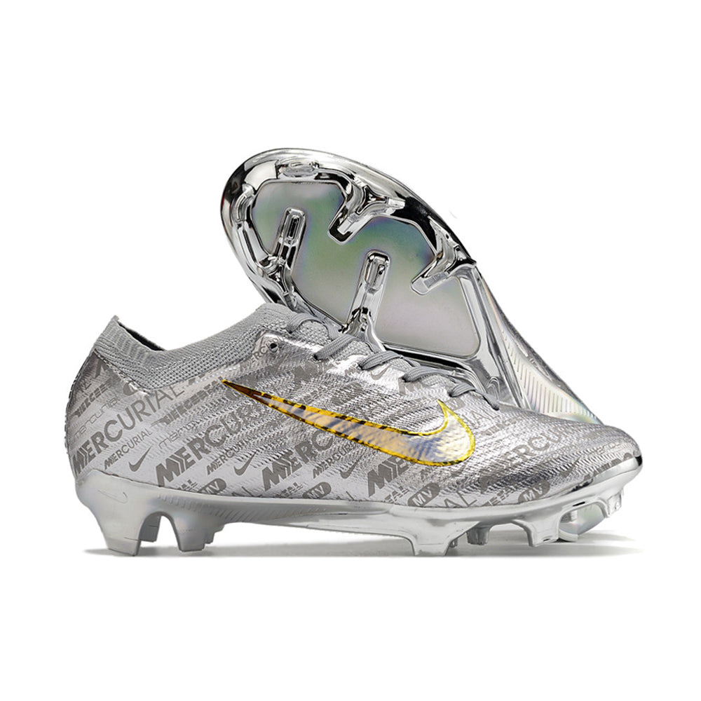 Chuteira Infantil Campo Nike Air Zoom Mercurial Vapor 15 Elite FG Prata 