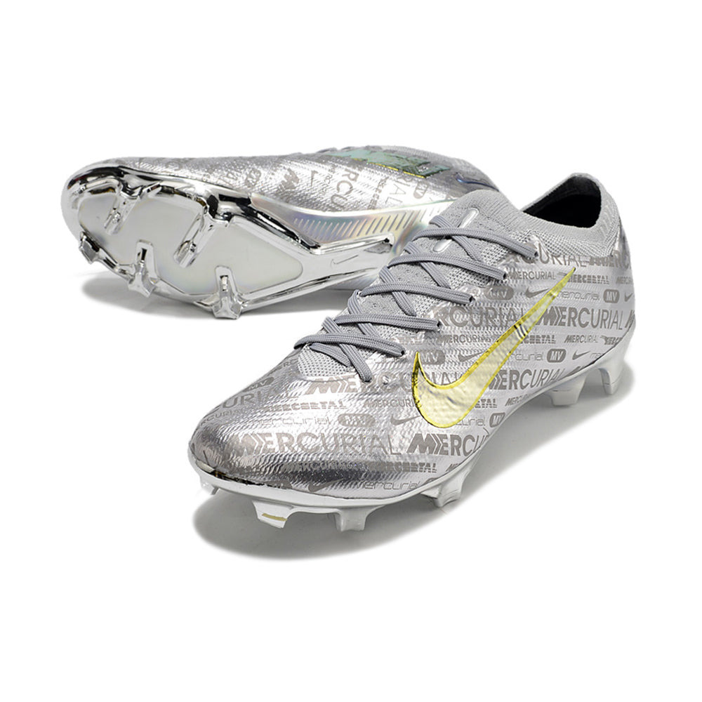 Chuteira Infantil Campo Nike Air Zoom Mercurial Vapor 15 Elite FG Prata 
