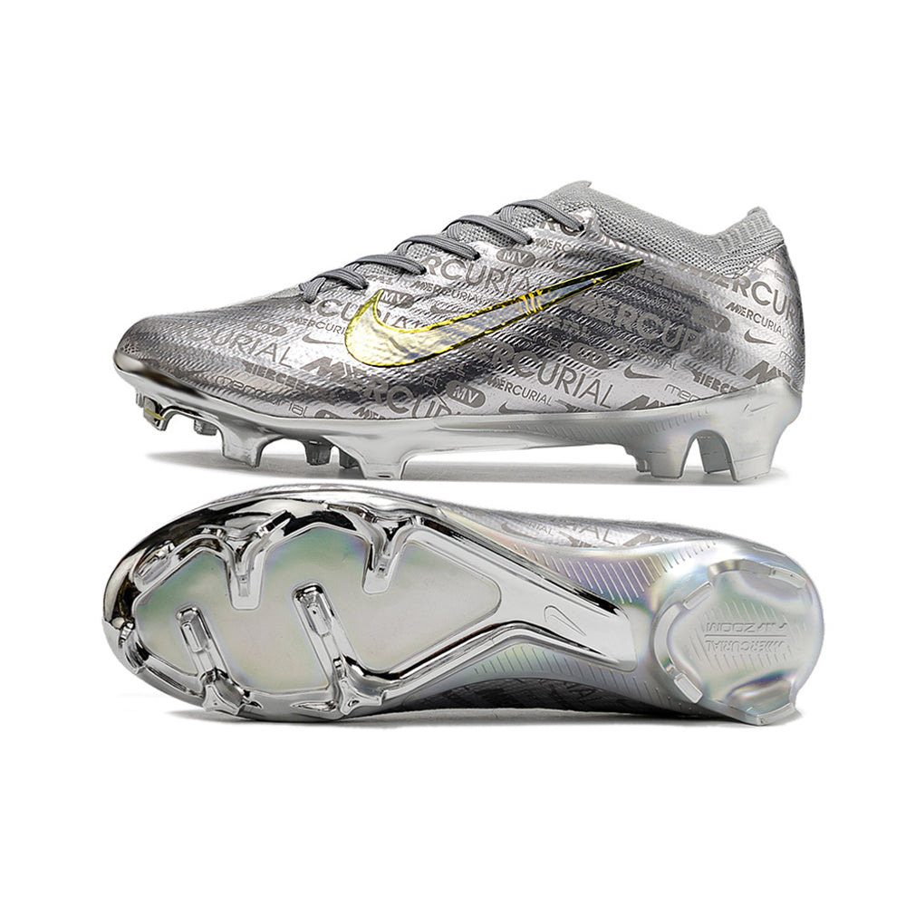 Chuteira Infantil Campo Nike Air Zoom Mercurial Vapor 15 Elite FG Prata 