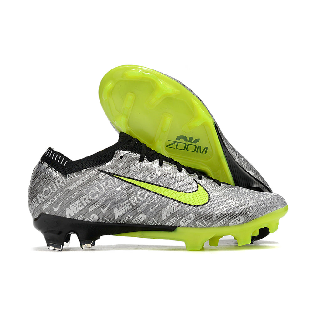 Chuteira Infantil Campo Nike Air Zoom Mercurial Vapor 15 Elite FG Prata e Verde 