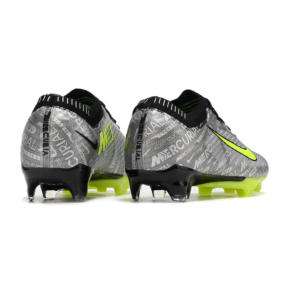 Chuteira Infantil Campo Nike Air Zoom Mercurial Vapor 15 Elite FG Prata e Verde 