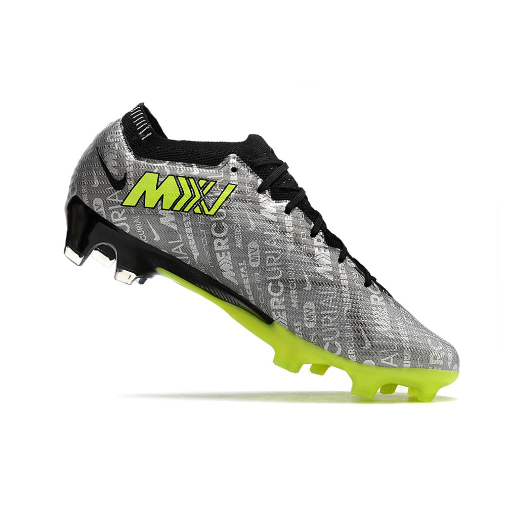 Chuteira Infantil Campo Nike Air Zoom Mercurial Vapor 15 Elite FG Prata e Verde 