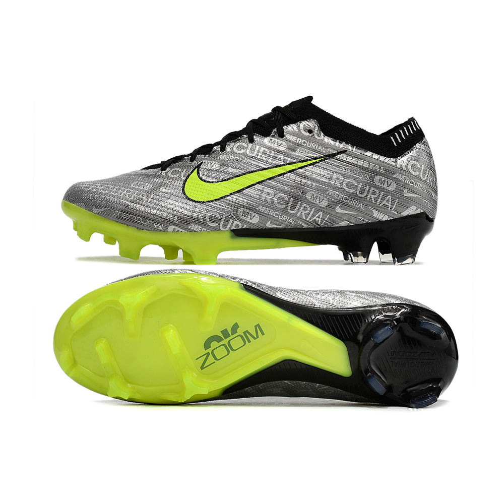 Chuteira Infantil Campo Nike Air Zoom Mercurial Vapor 15 Elite FG Prata e Verde 