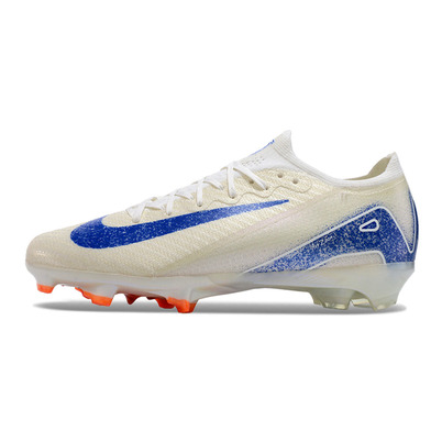 Chuteira Infantil Campo Nike Air Zoom Mercurial Vapor 16 Elite FG Branca e Azul 