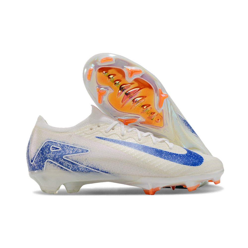 Chuteira Infantil Campo Nike Air Zoom Mercurial Vapor 16 Elite FG Branca e Azul 