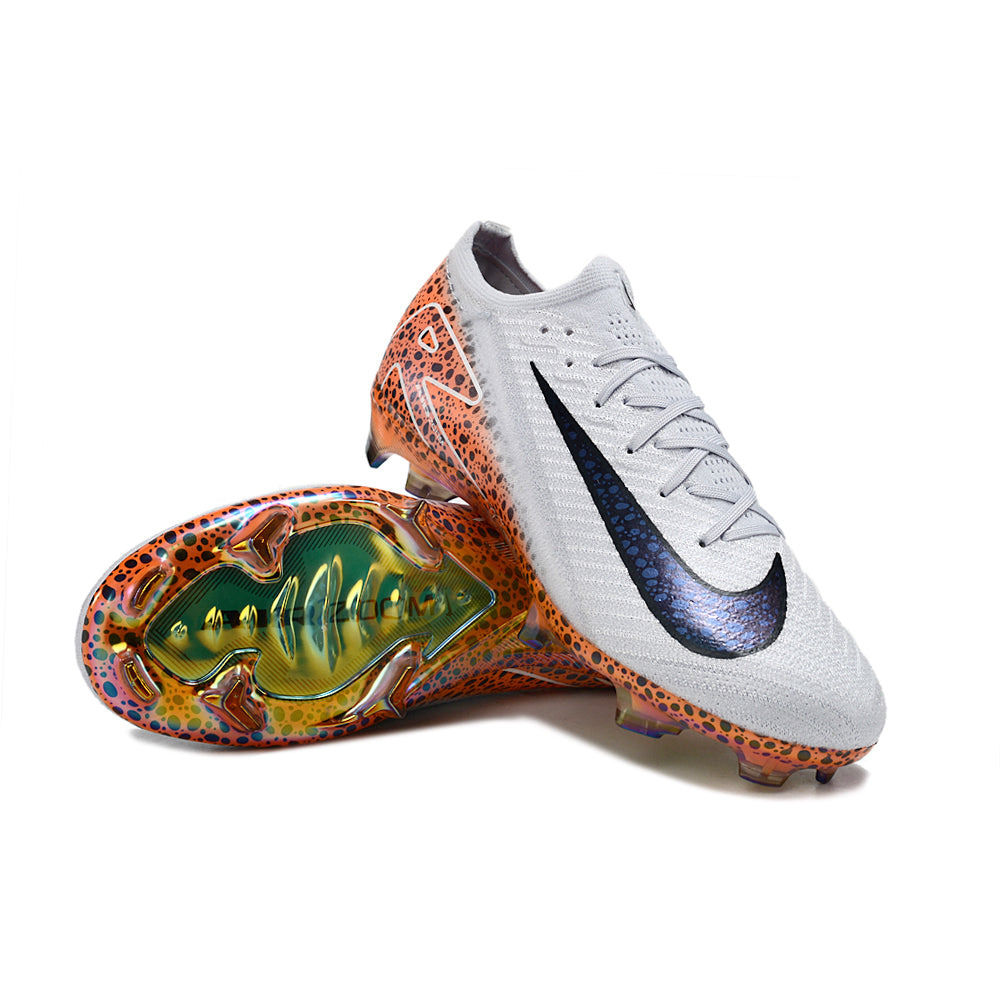 Chuteira Infantil Campo Nike Air Zoom Mercurial Vapor 16 Elite FG Branca, Laranja e Preta 
