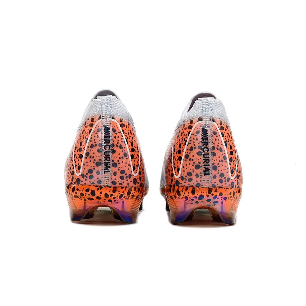 Chuteira Infantil Campo Nike Air Zoom Mercurial Vapor 16 Elite FG Branca, Laranja e Preta 