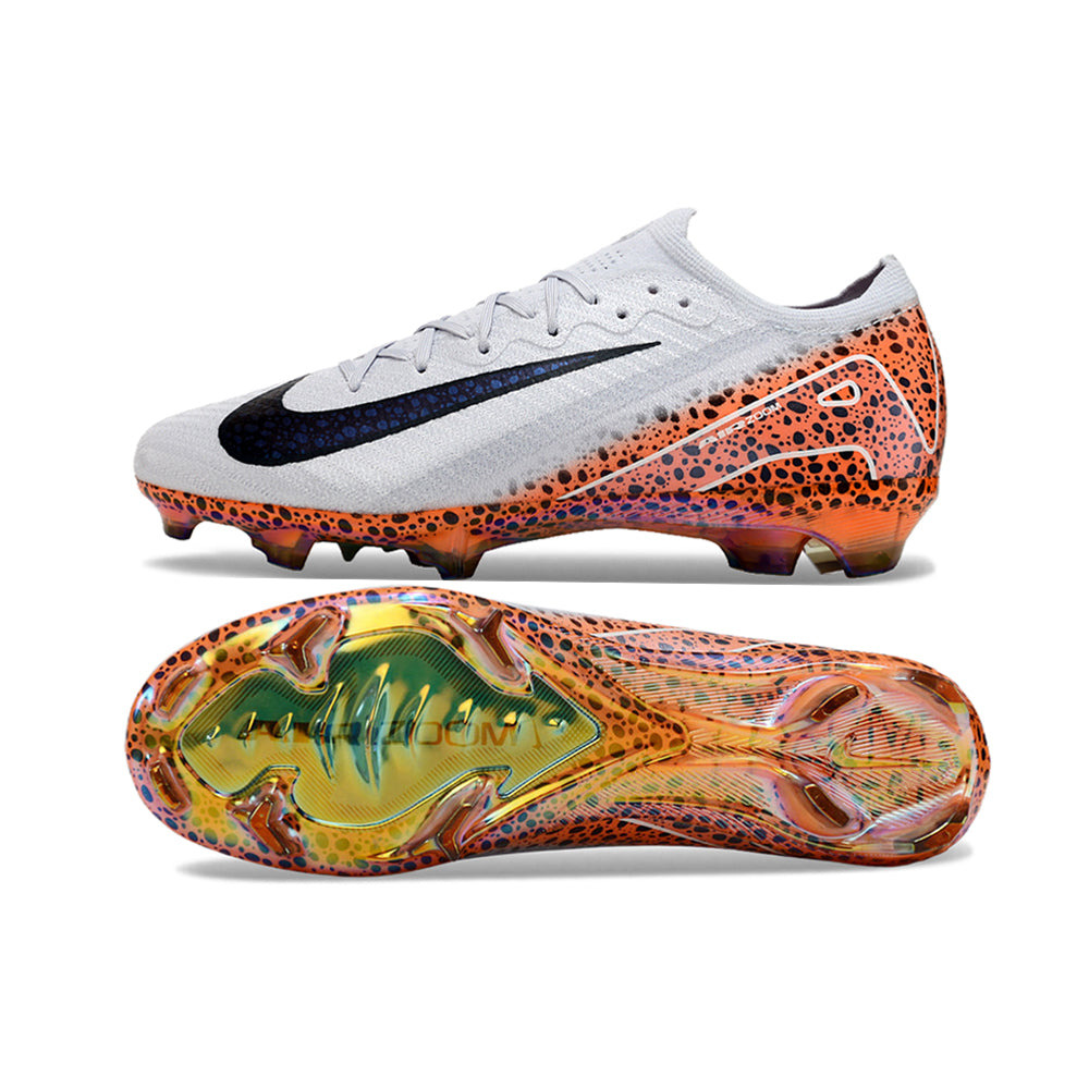 Chuteira Infantil Campo Nike Air Zoom Mercurial Vapor 16 Elite FG Branca, Laranja e Preta 