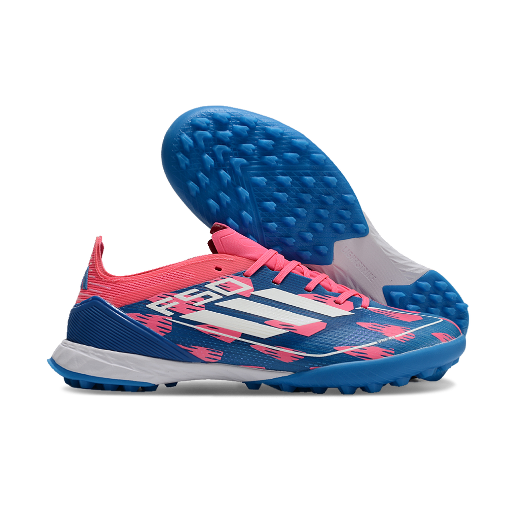 Chuteira Infantil Society Adidas F50 TF Azul e Rosa 