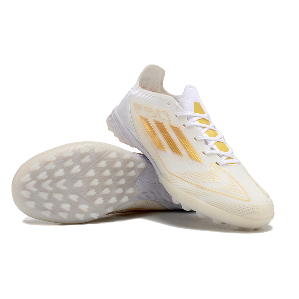 Chuteira Infantil Society Adidas F50 TF Branca e Dourada 