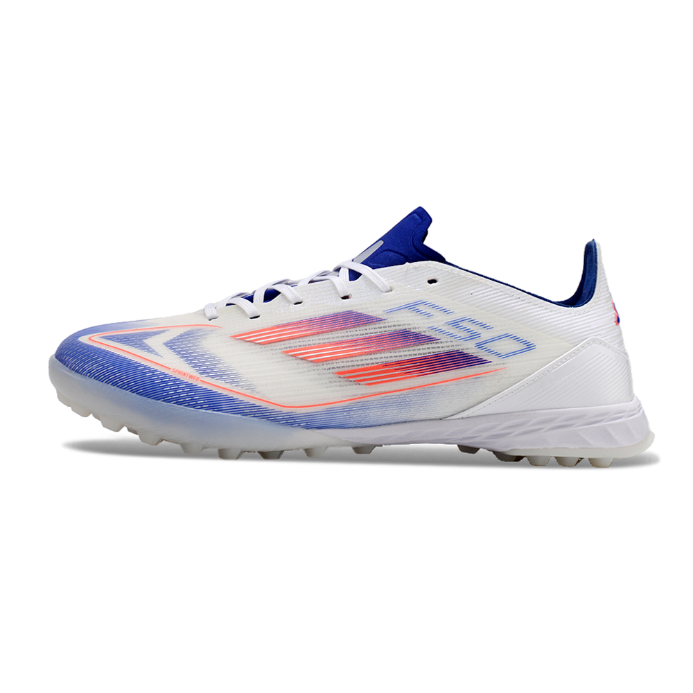 Chuteira Infantil Society Adidas F50 TF Branca, Azul e Vermelha 