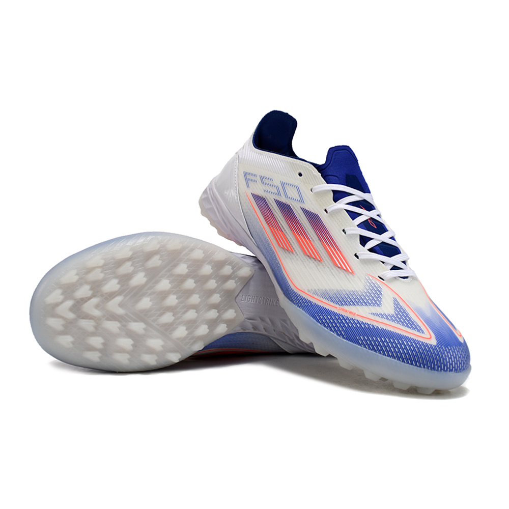 Chuteira Infantil Society Adidas F50 TF Branca, Azul e Vermelha 