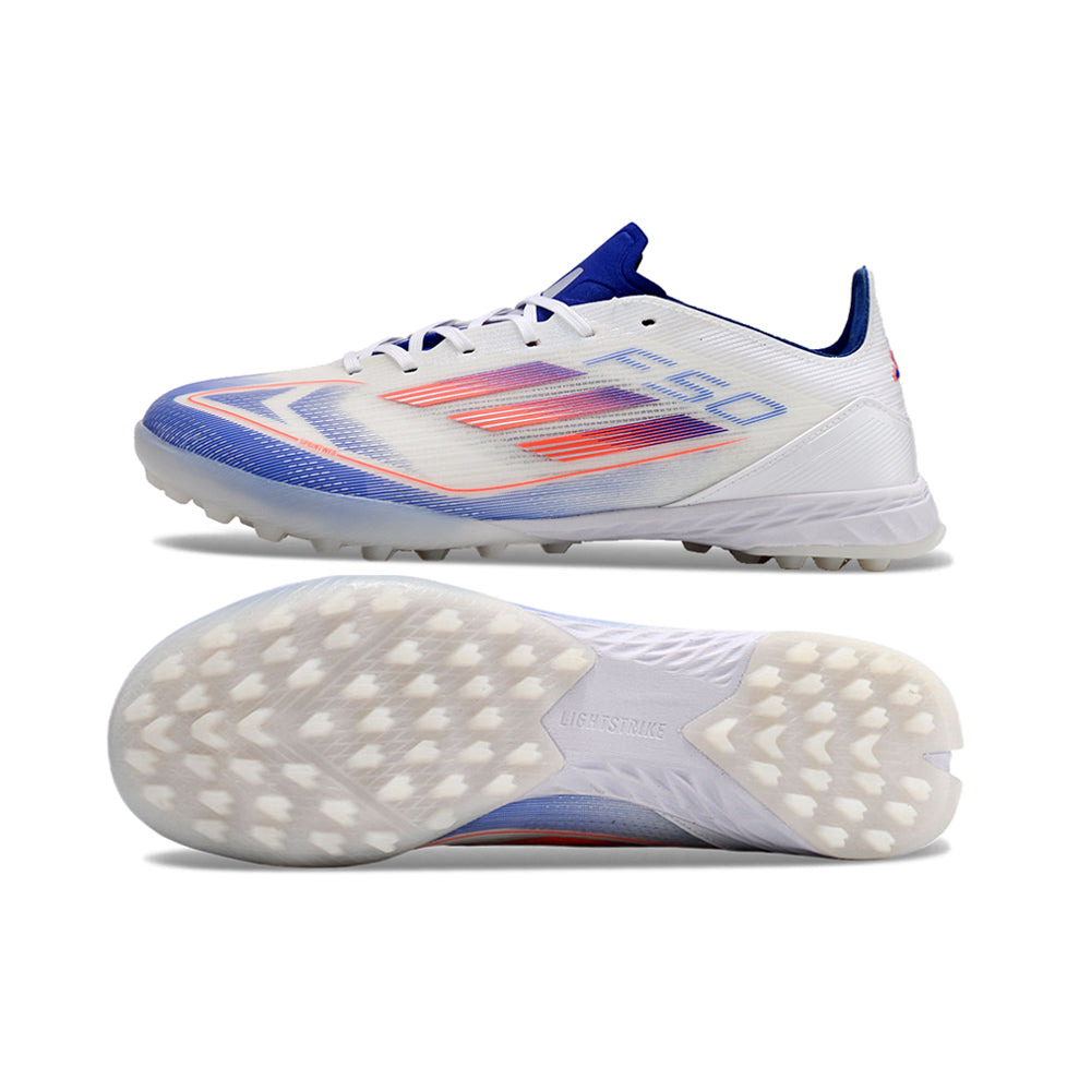 Chuteira Infantil Society Adidas F50 TF Branca, Azul e Vermelha 