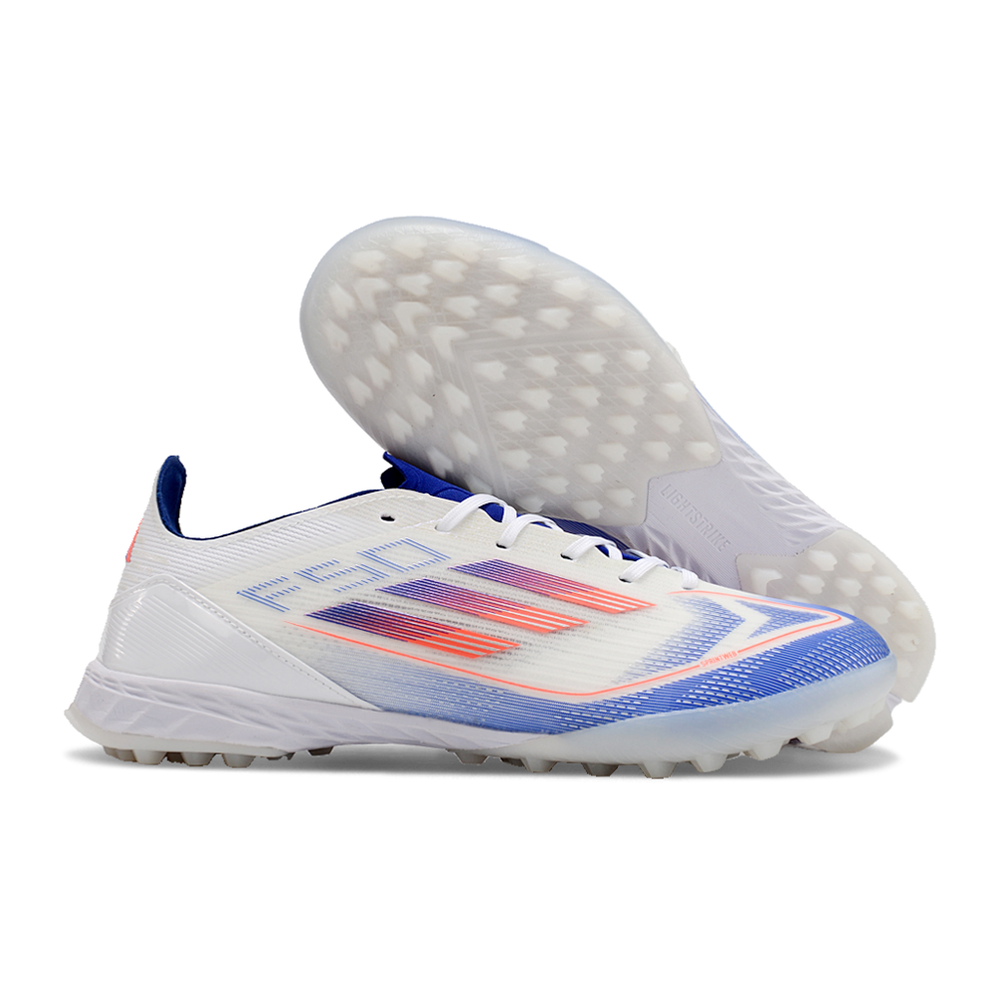 Chuteira Infantil Society Adidas F50 TF Branca, Azul e Vermelha 