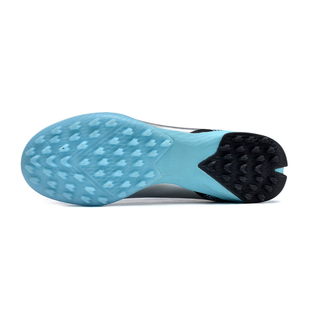 Chuteira Infantil Society Adidas X Crazyfast. Messi.1 TF Prata e Azul 