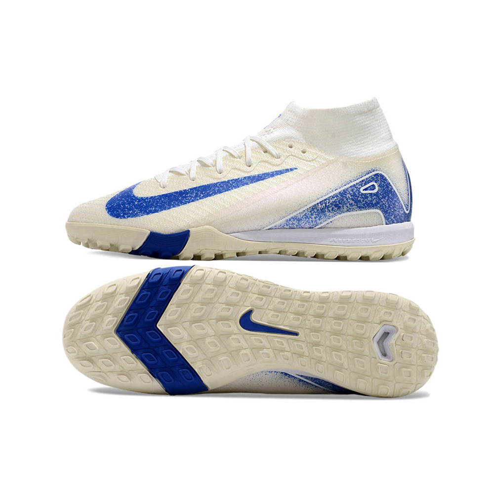 Chuteira Infantil Society Nike Air Zoom Mercurial Superfly 10 Elite TF Branca e Azul 