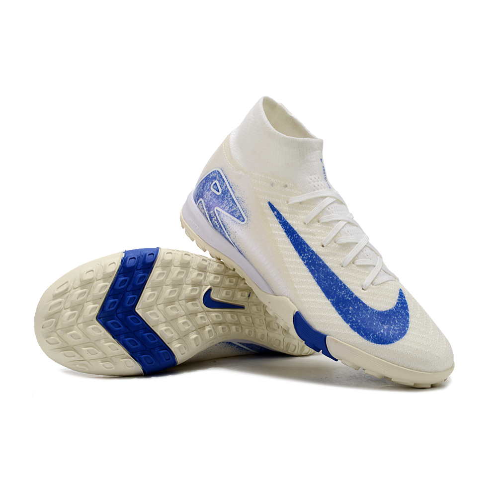 Chuteira Infantil Society Nike Air Zoom Mercurial Superfly 10 Elite TF Branca e Azul 