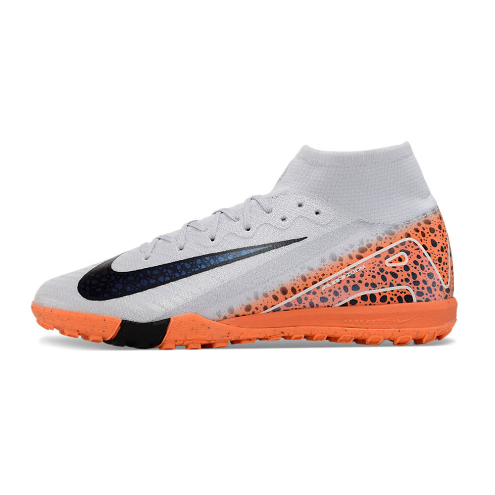 Chuteira Infantil Society Nike Air Zoom Mercurial Superfly 10 Elite TF Branca, Laranja e Preto 