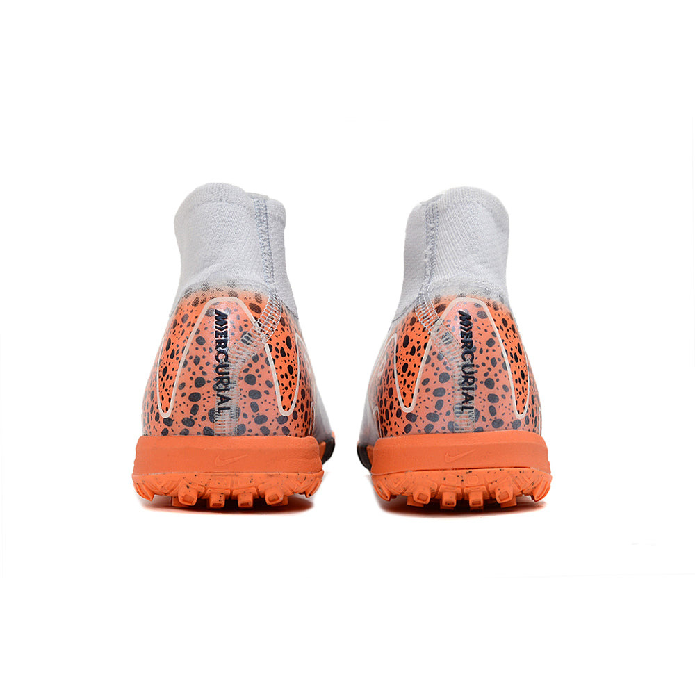 Chuteira Infantil Society Nike Air Zoom Mercurial Superfly 10 Elite TF Branca, Laranja e Preto 
