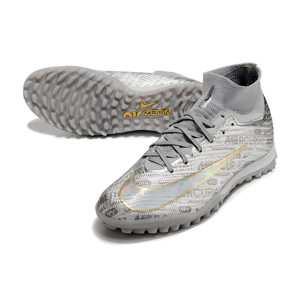 Chuteira Infantil Society Nike Air Zoom Mercurial Superfly 9 Elite TF Prata 