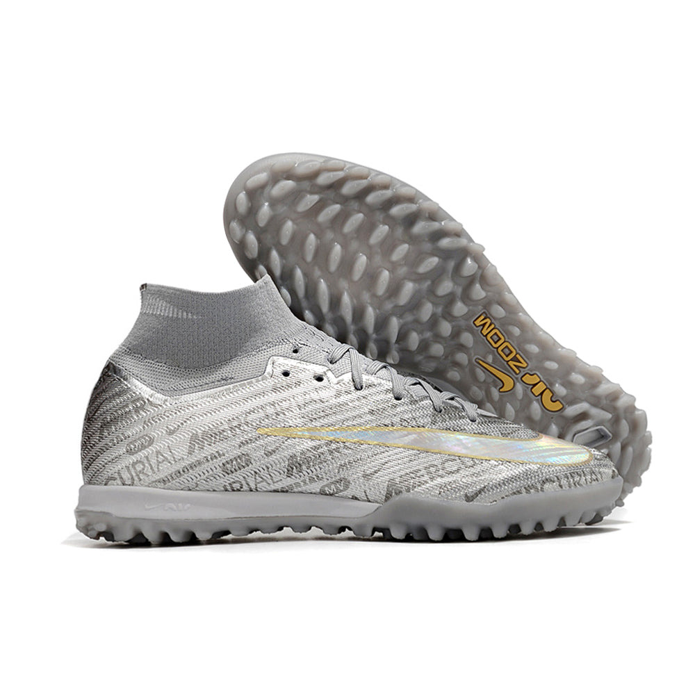 Chuteira Infantil Society Nike Air Zoom Mercurial Superfly 9 Elite TF Prata 