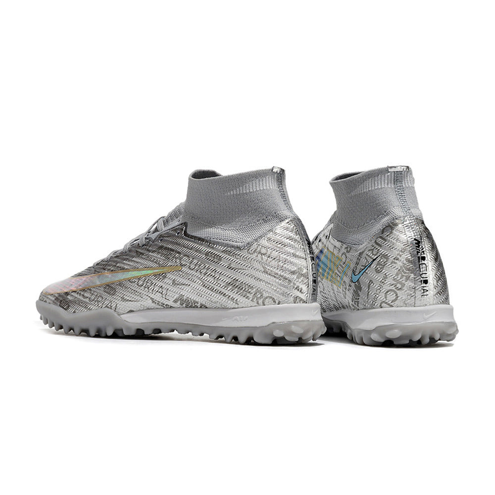 Chuteira Infantil Society Nike Air Zoom Mercurial Superfly 9 Elite TF Prata 