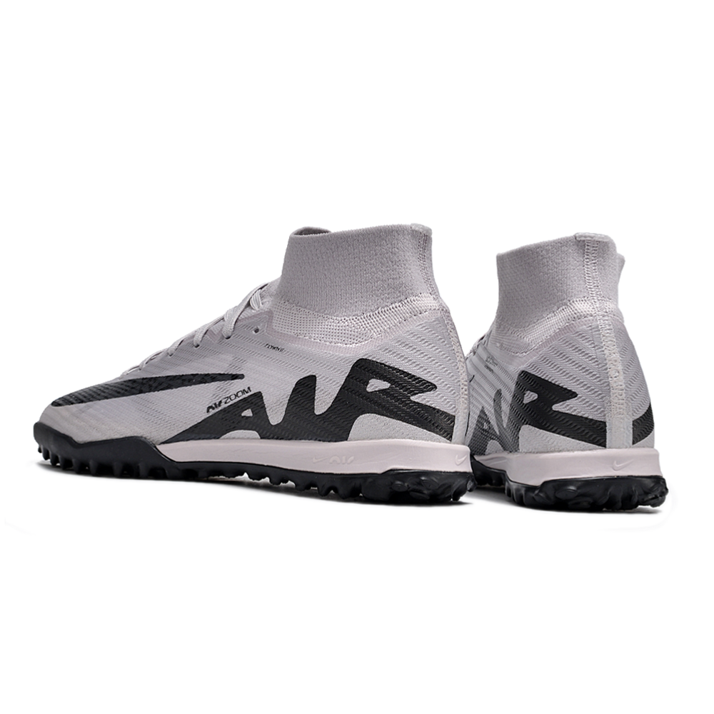 Chuteira Infantil Society Nike Air Zoom Mercurial Superfly 9 Elite TF Prata e Preto 