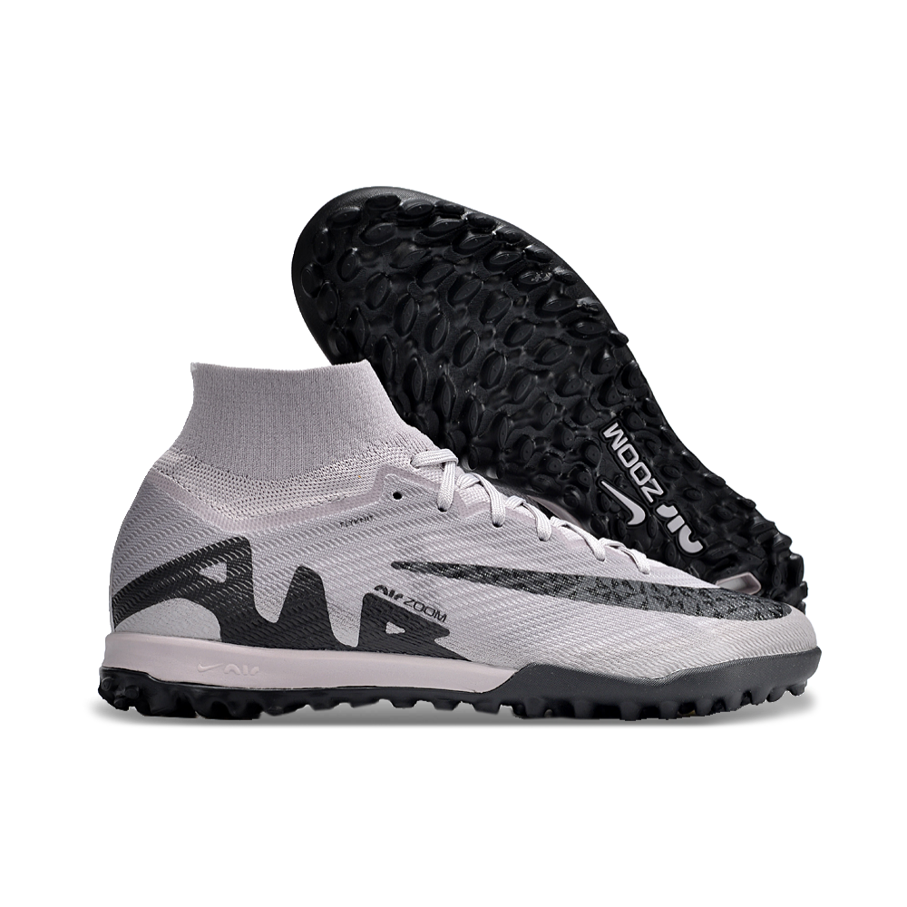 Chuteira Infantil Society Nike Air Zoom Mercurial Superfly 9 Elite TF Prata e Preto 
