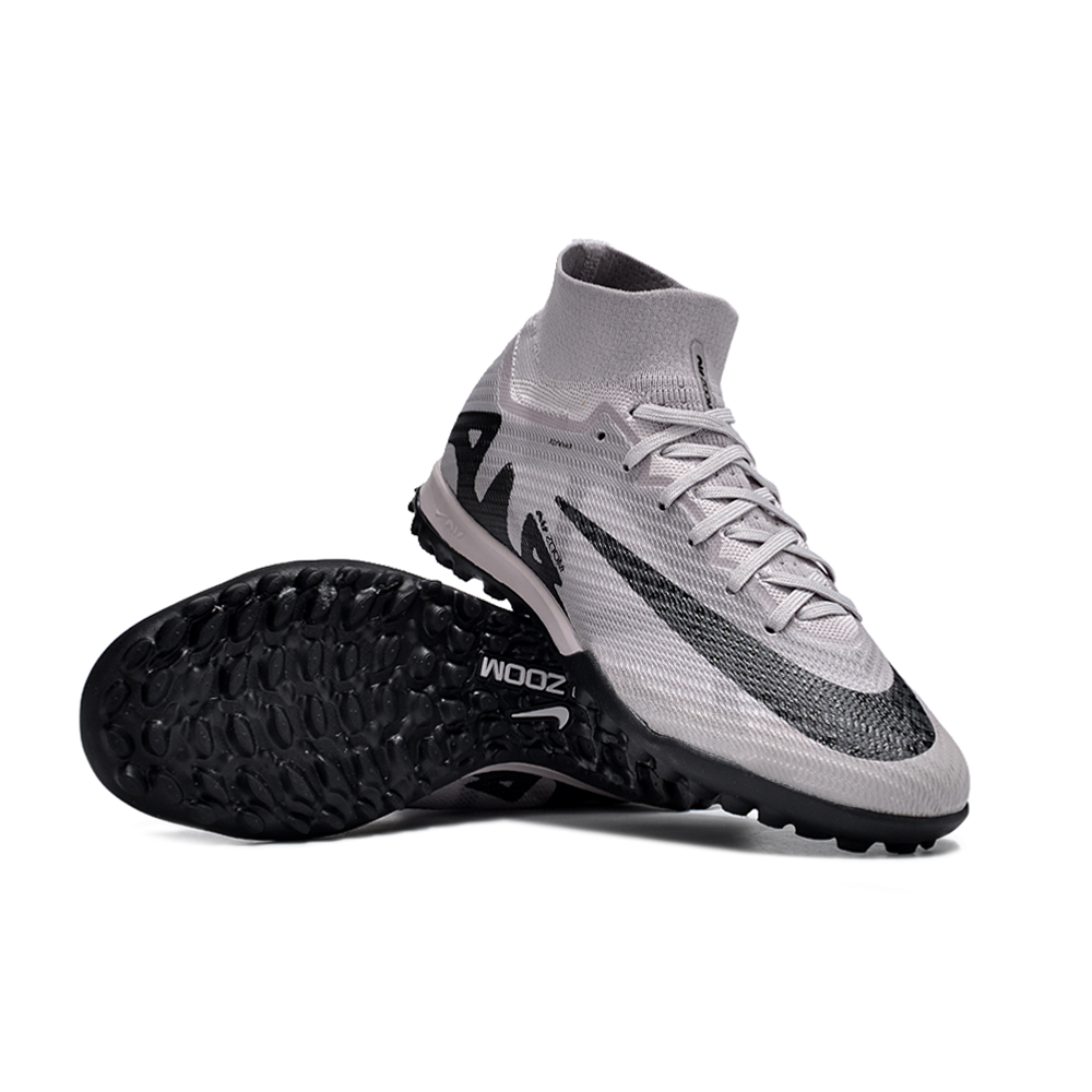 Chuteira Infantil Society Nike Air Zoom Mercurial Superfly 9 Elite TF Prata e Preto 