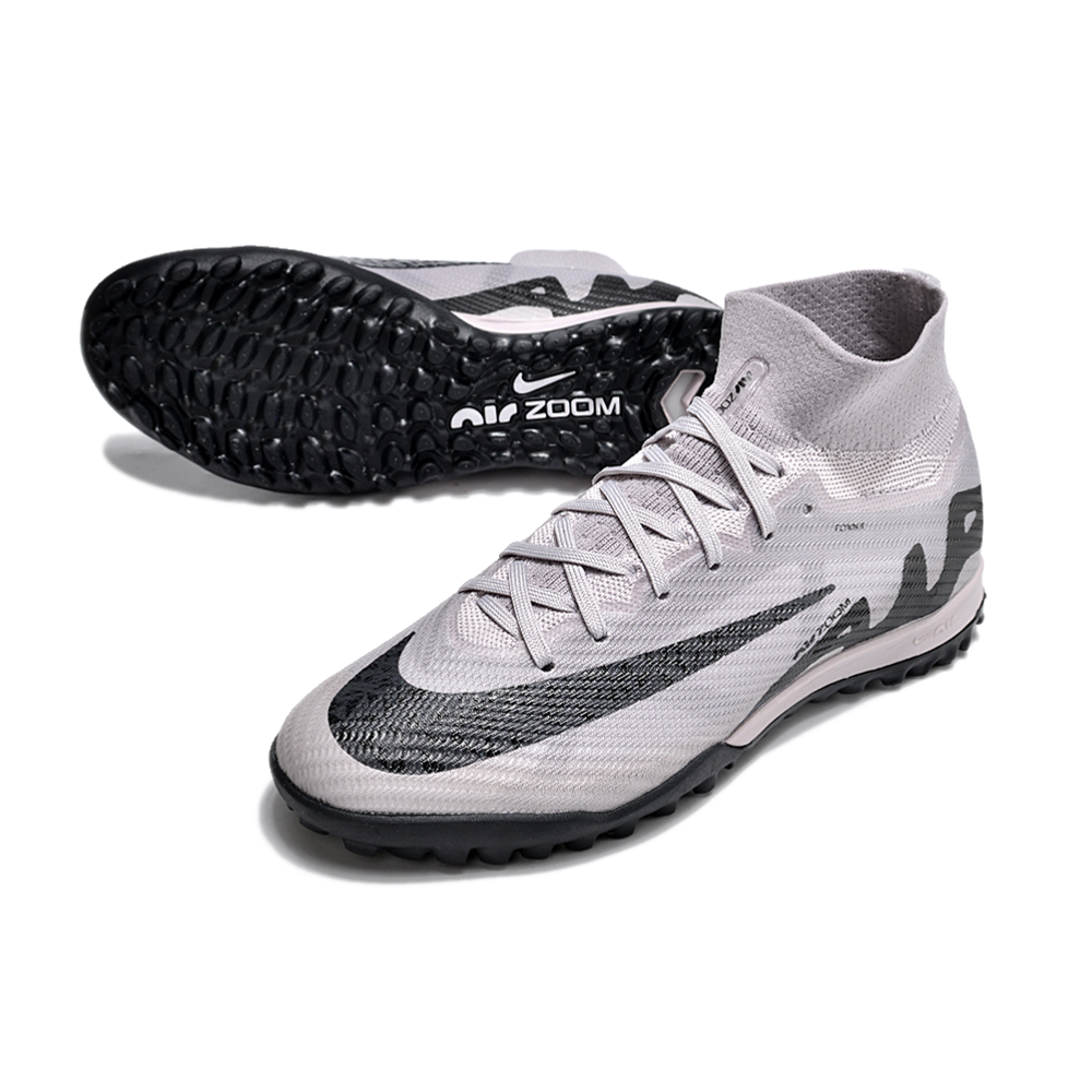 Chuteira Infantil Society Nike Air Zoom Mercurial Superfly 9 Elite TF Prata e Preto 
