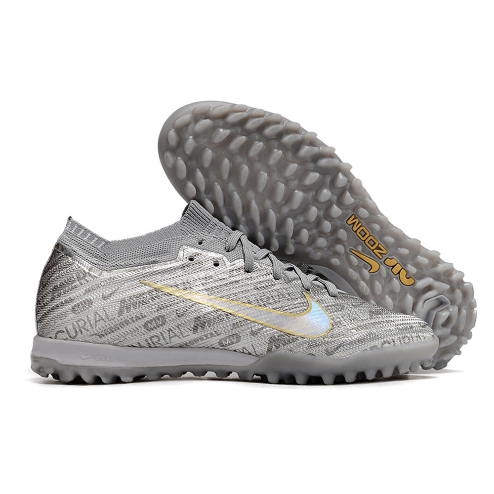 Chuteira Infantil Society Nike Air Zoom Mercurial Vapor 15 Elite TF Prata 