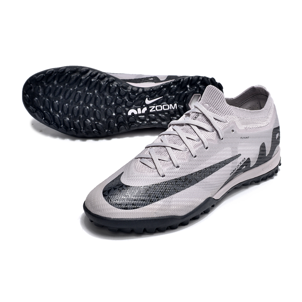 Chuteira Infantil Society Nike Air Zoom Mercurial Vapor 15 Elite TF Prata e Preta 