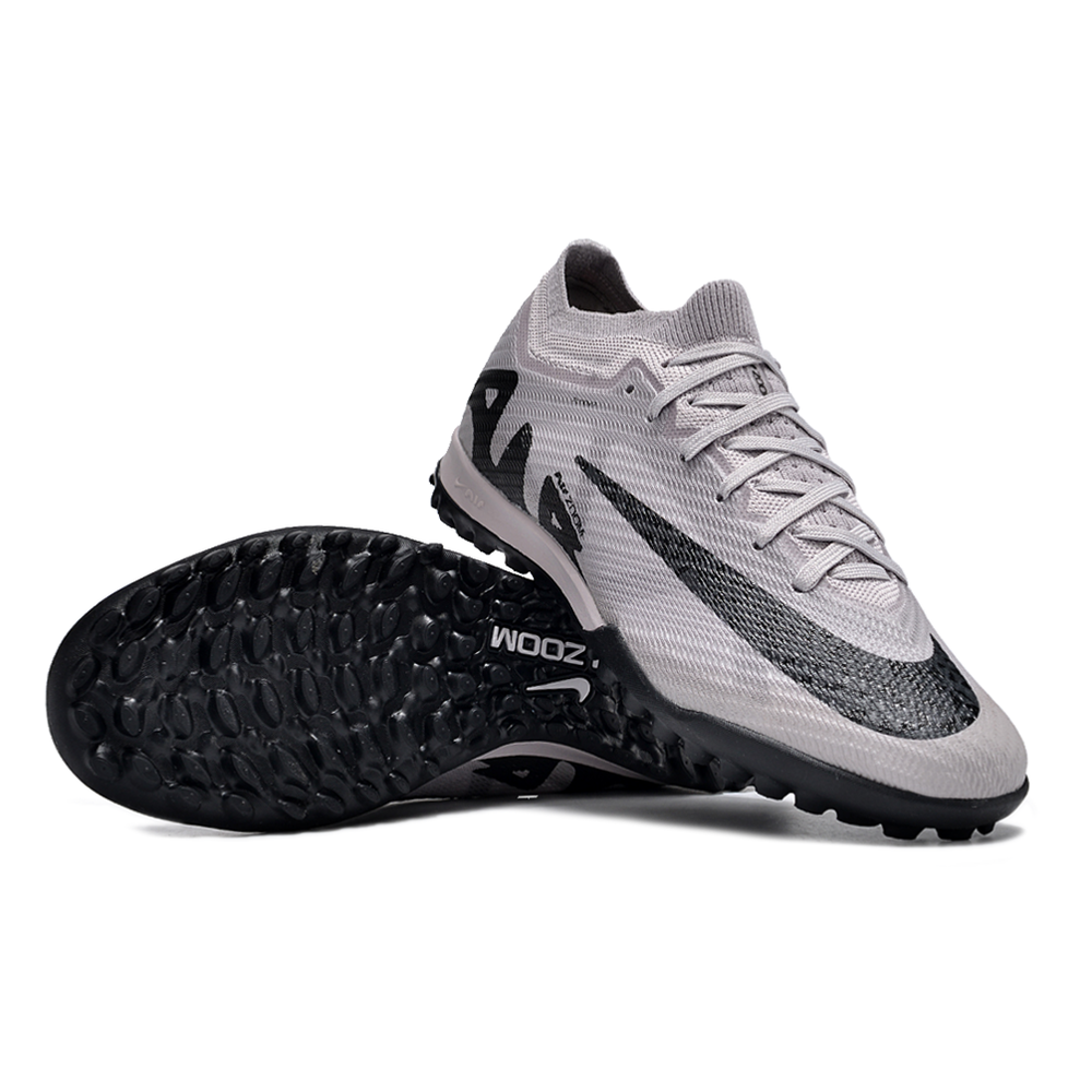 Chuteira Infantil Society Nike Air Zoom Mercurial Vapor 15 Elite TF Prata e Preta 
