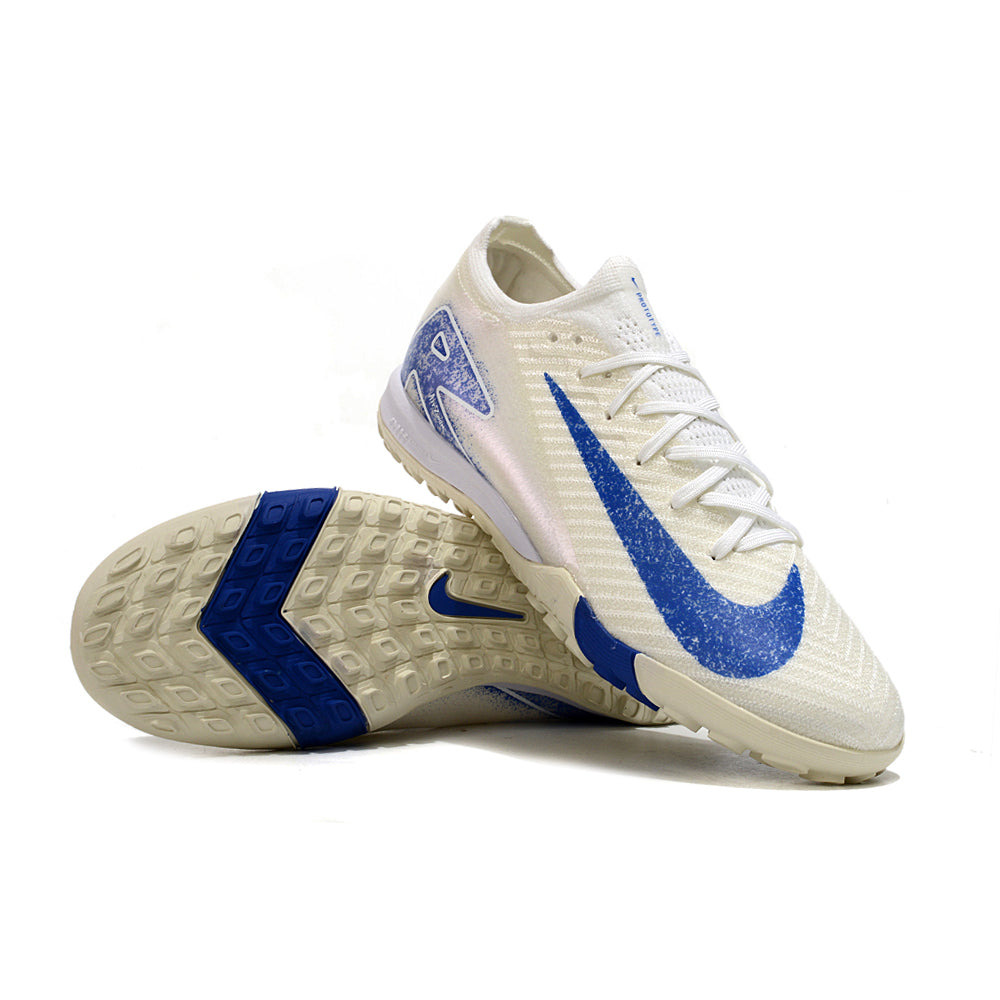 Chuteira Infantil Society Nike Air Zoom Mercurial Vapor 16 Elite TF Branca e Azul 