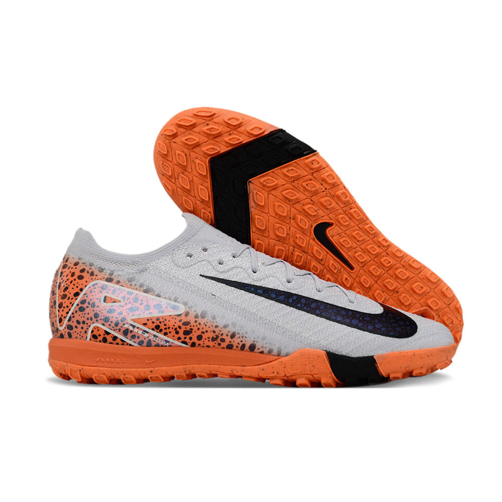 Chuteira Infantil Society Nike Air Zoom Mercurial Vapor 16 Elite TF Branca, Laranja e Preto 