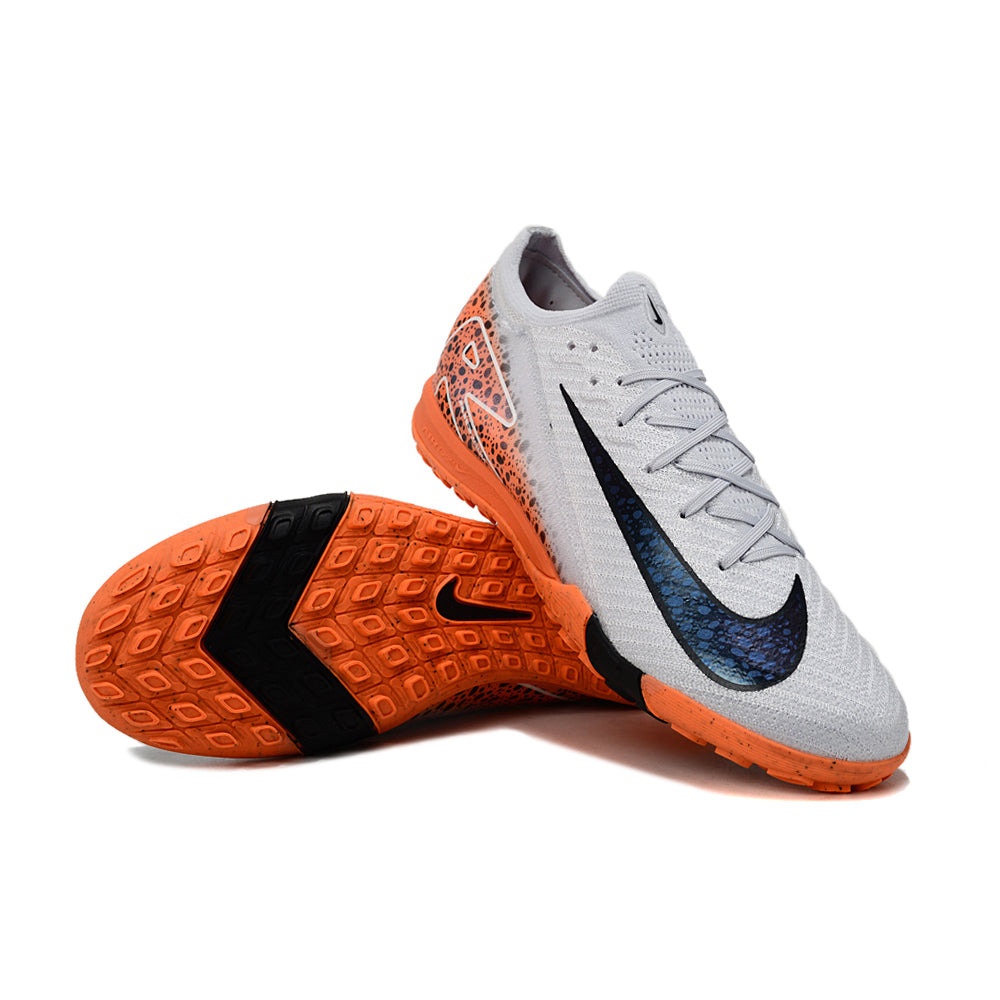 Chuteira Infantil Society Nike Air Zoom Mercurial Vapor 16 Elite TF Branca, Laranja e Preto 