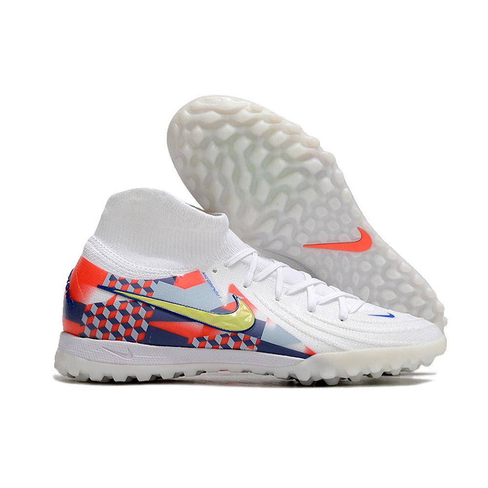 Chuteira Infantil Society Nike Phantom Luna 2 Elite TF Branca, Cinza e Vermelha 