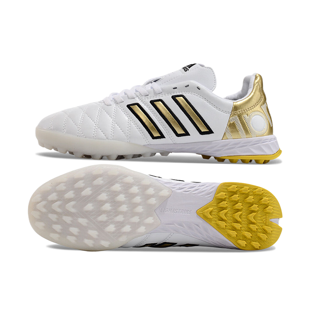 Chuteira Society Adidas AdiPure 11 Pro TF Branca e Dourada 