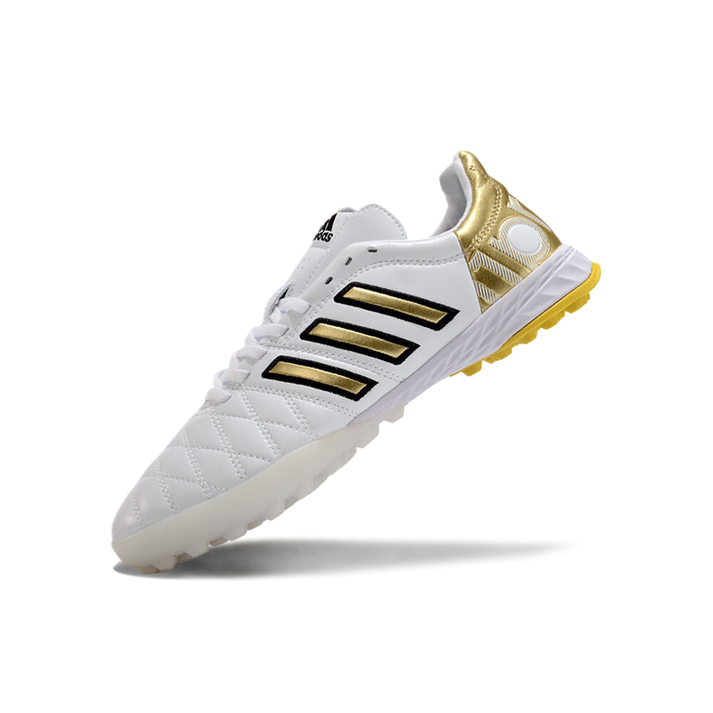 Chuteira Society Adidas AdiPure 11 Pro TF Branca e Dourada 