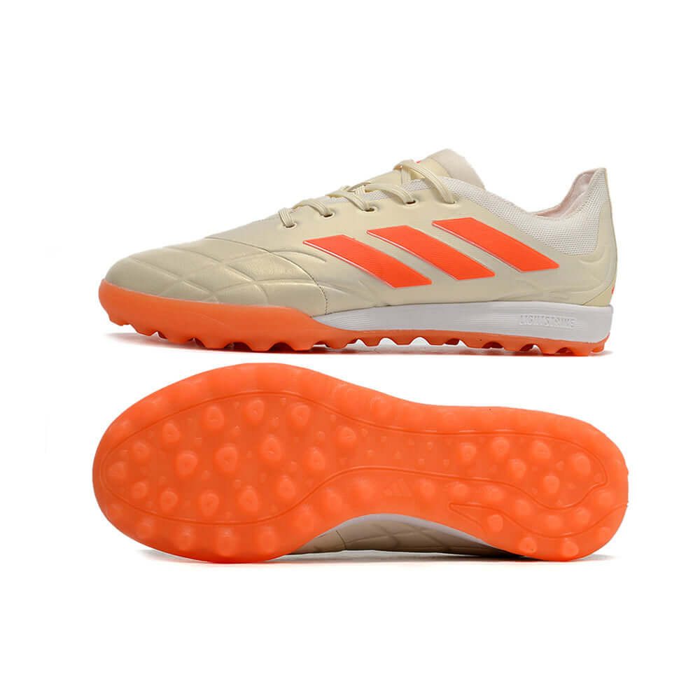 Chuteira Society Adidas Copa Pure.1 TF Bege e Laranja 
