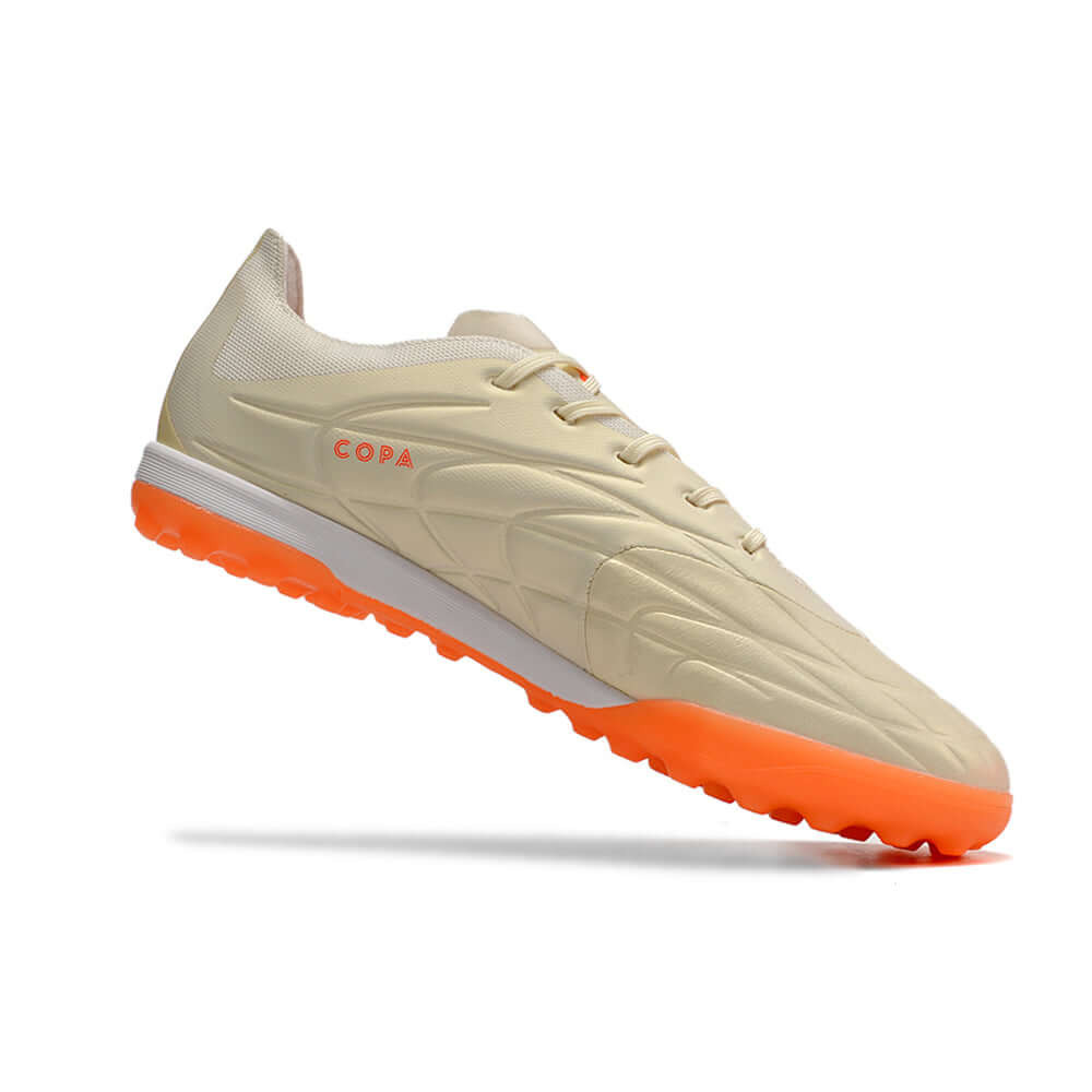Chuteira Society Adidas Copa Pure.1 TF Bege e Laranja 