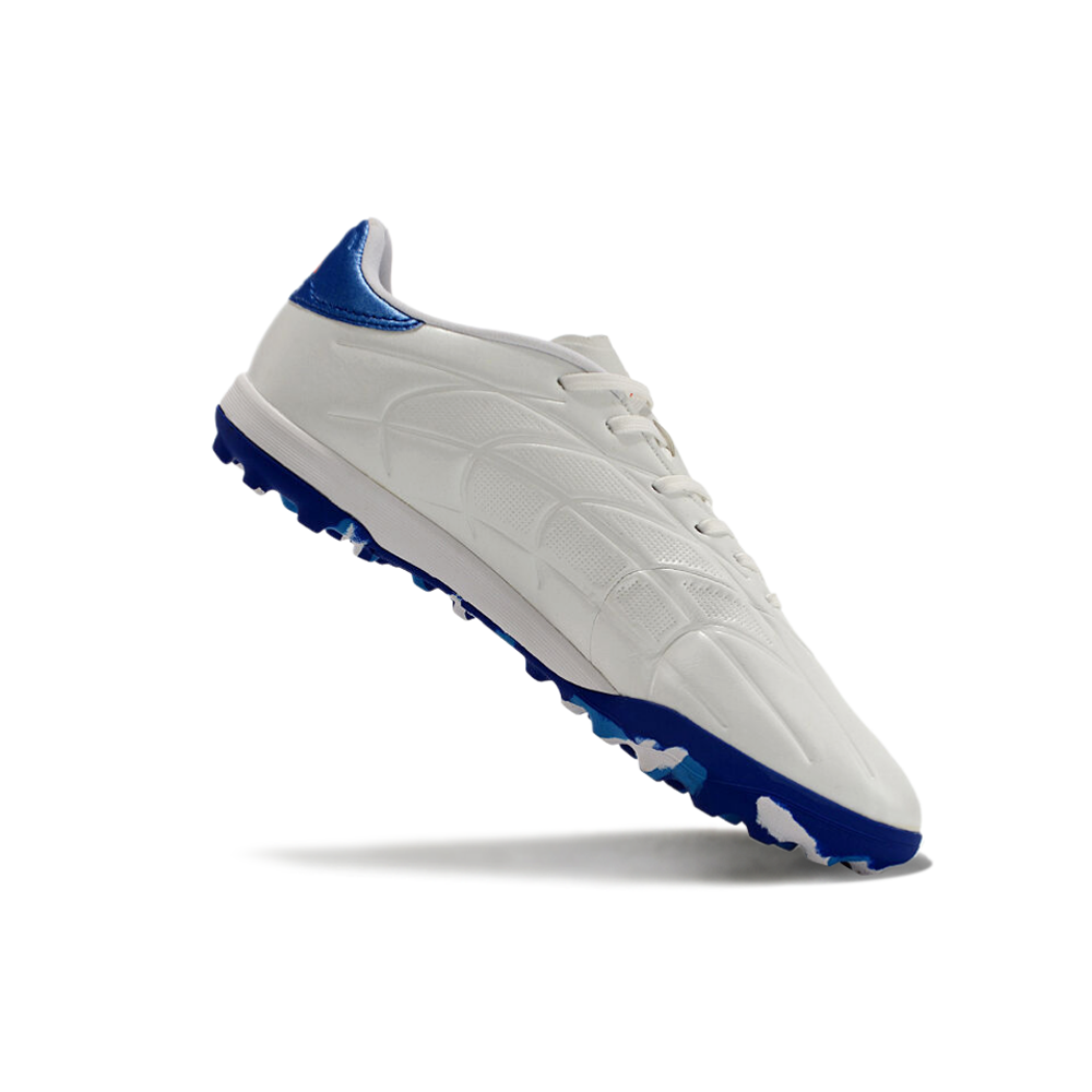 Chuteira Society Adidas Copa Pure.1 TF Branca, Azul e Vermelha 
