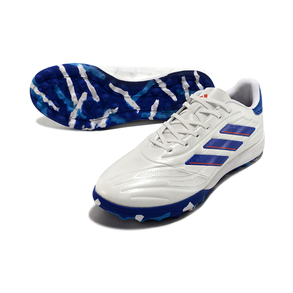 Chuteira Society Adidas Copa Pure.1 TF Branca, Azul e Vermelha 