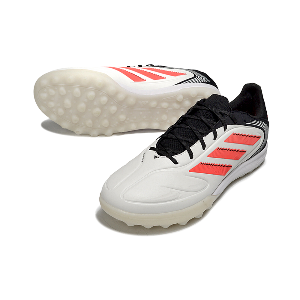 Chuteira Society Adidas Copa Pure.1 TF Branca, Preta e Laranja