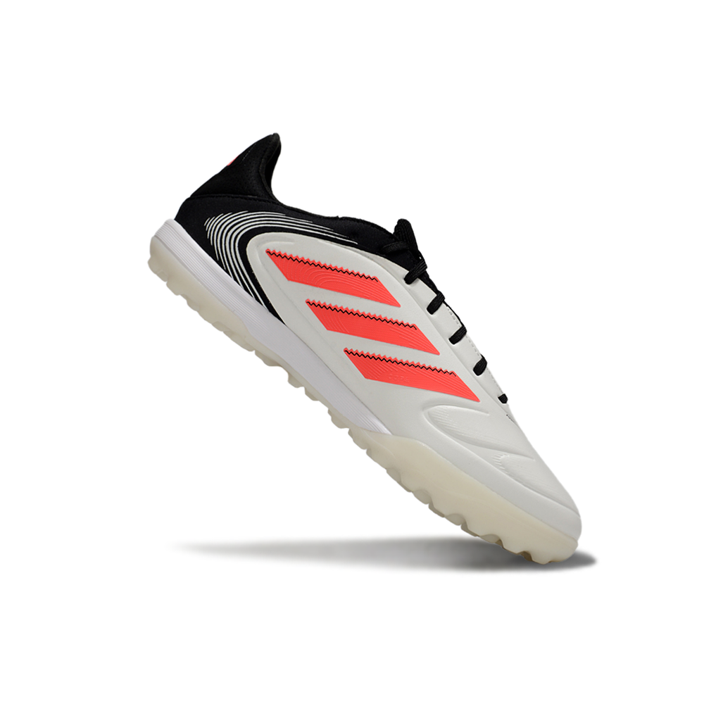 Chuteira Society Adidas Copa Pure.1 TF Branca, Preta e Laranja