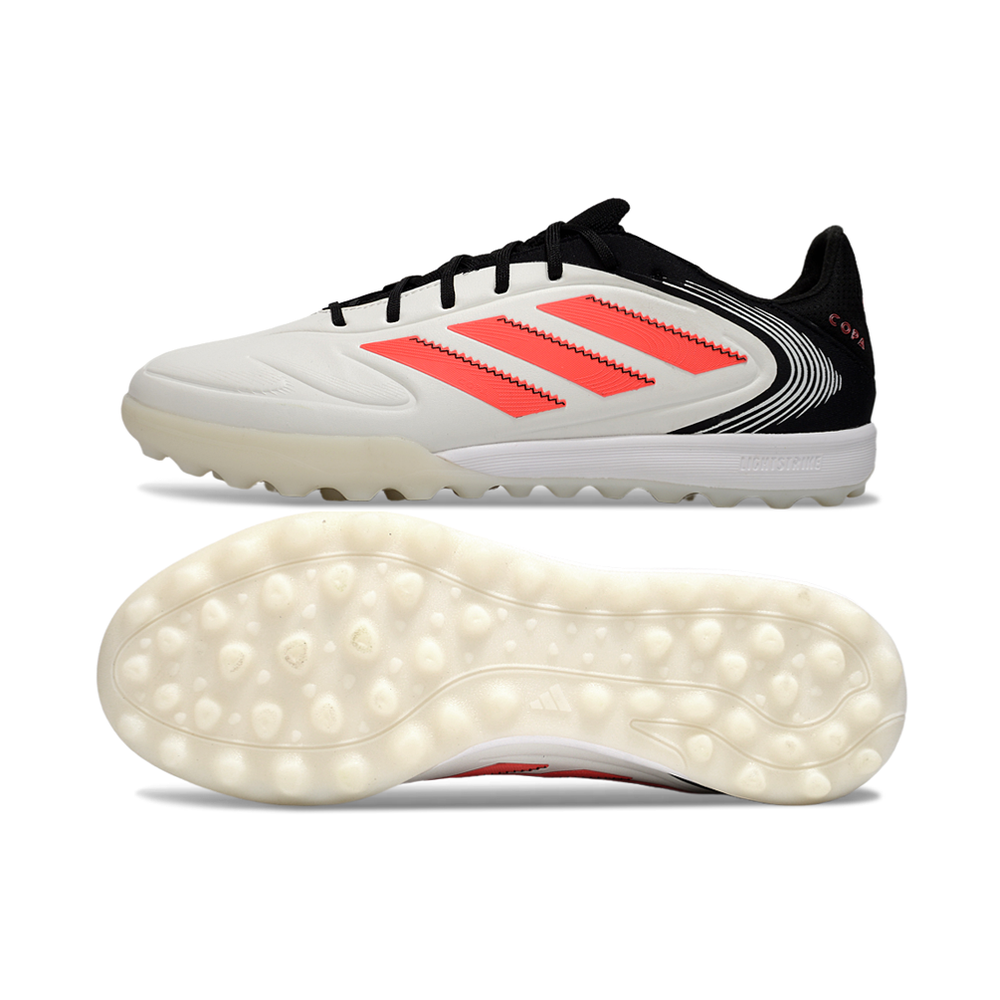 Chuteira Society Adidas Copa Pure.1 TF Branca, Preta e Laranja