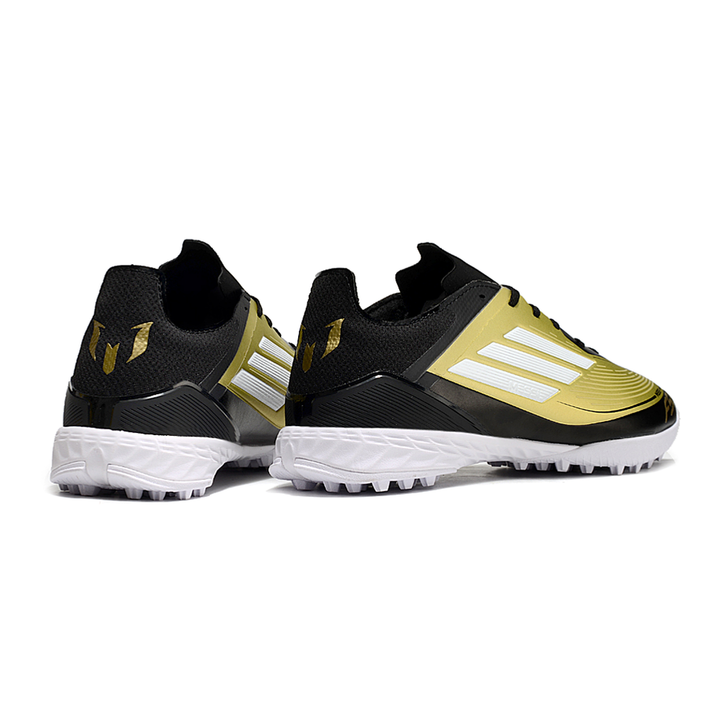 Chuteira Society Adidas F50 Messi TF Preto e Dourado 