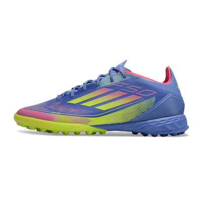 Chuteira Society Adidas F50 TF Azul, Verde e Rosa 